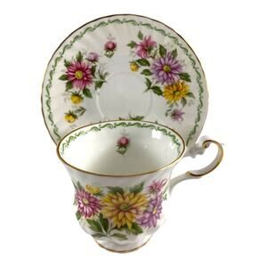 Rosena China Co Ltd Special Flowers Vintage Queen Aster Vintage Teacup  Saucer